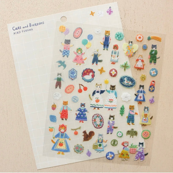 Aiko Fukawa PET sticker Sheet / Cats and Buttons