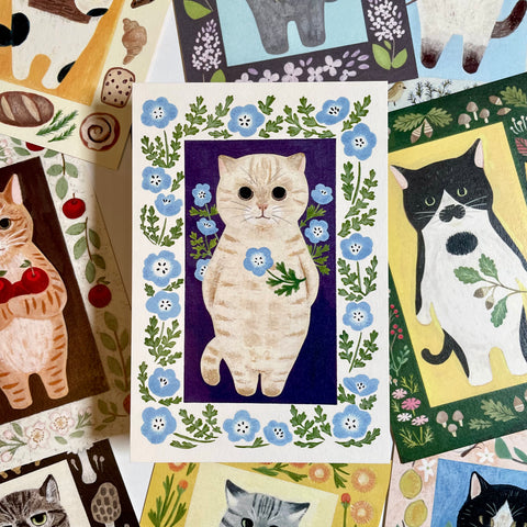 4legs Neko Postcard / Cream Cat