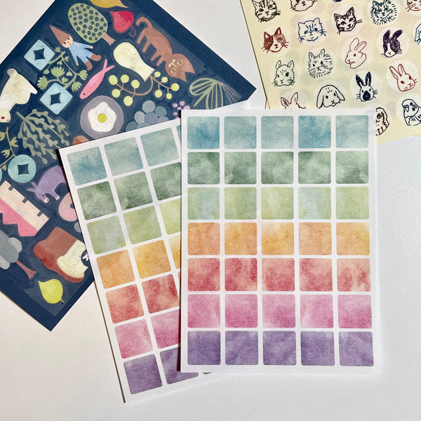 Washi Paper Square Seals / Watercolors Rainbow (2 sheets)