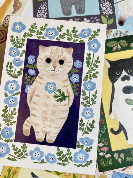 4legs Neko Postcard / Cream Cat
