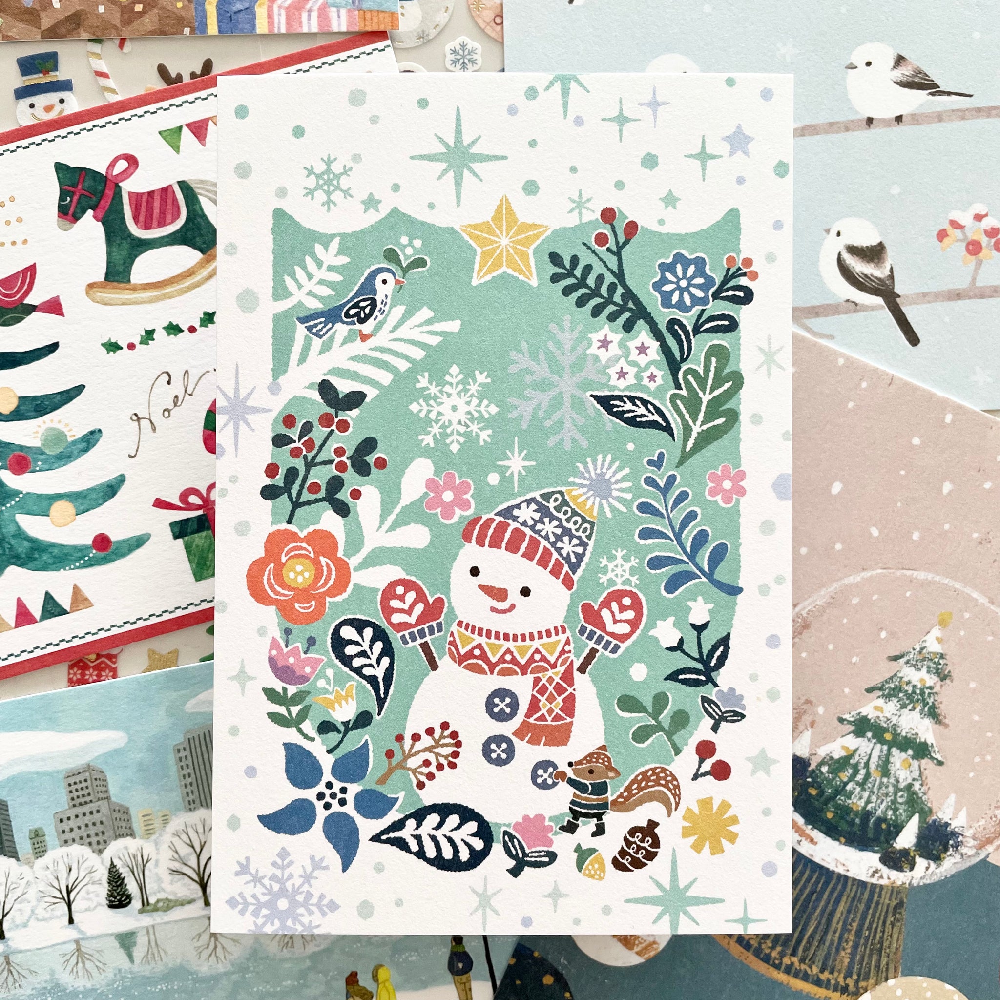 Winter Illustration Postcard / Snowman
