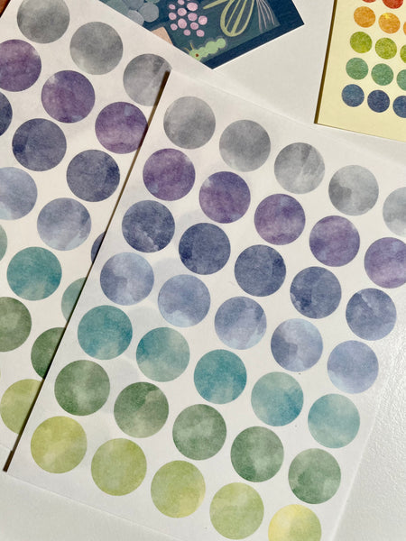 Washi Paper 15mm Point Seals / Watercolor Moon Drops (2 sheets)