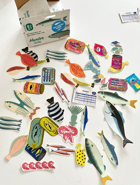 Miniature Shipping Box Flake Sticker Set - Fish