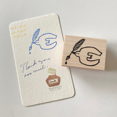 Hankodori Rubber Stamp / Quill Pen & Bird (L)