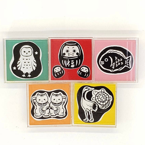 Japan Lucky Charm Acrylic Stamp - Nakayoshi Crane Turtle