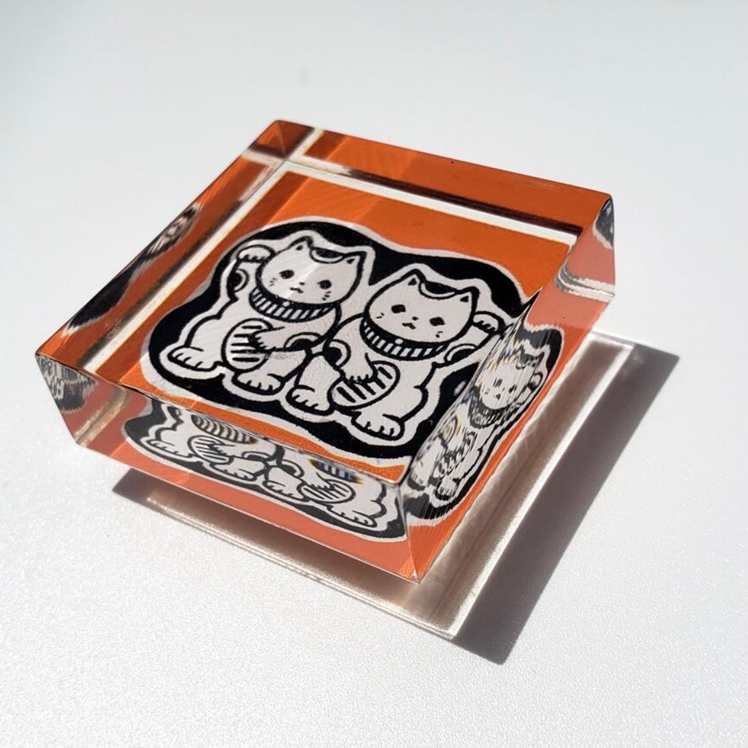 Japan Lucky Charm Acrylic Stamp - Double Beckoning Cat
