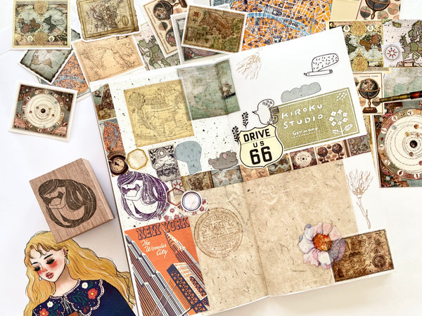 KIROKU Original Tape - Vintage Maps Collage