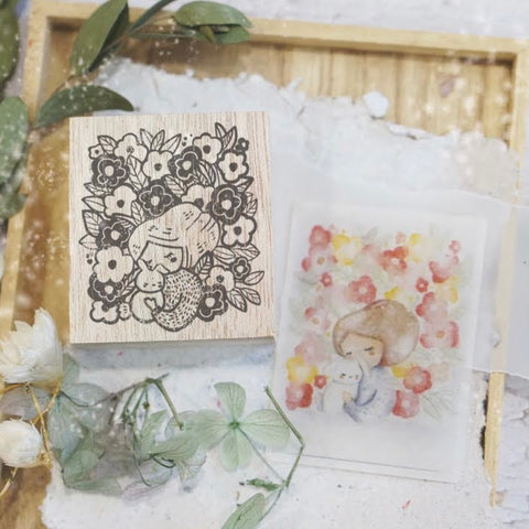 BMP Original Stamp - Polaroid Girl With Bunny 01 (Florals)