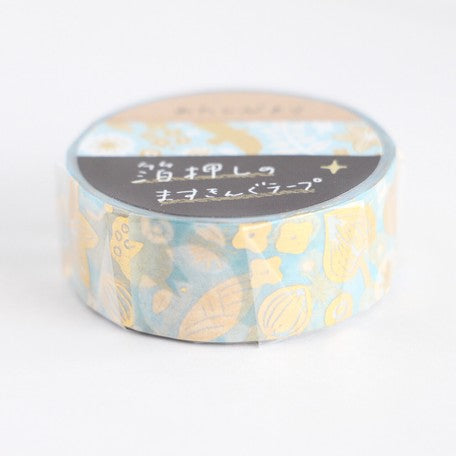 Furukawashiko Biyori Foil Washi Tape - Bird Flower Light Blue