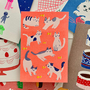 Furukawashiko Traditional Print Postcard / Neko Love