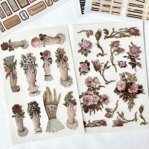 Vintage Print-On Sticker / Antique Hand & Flowers